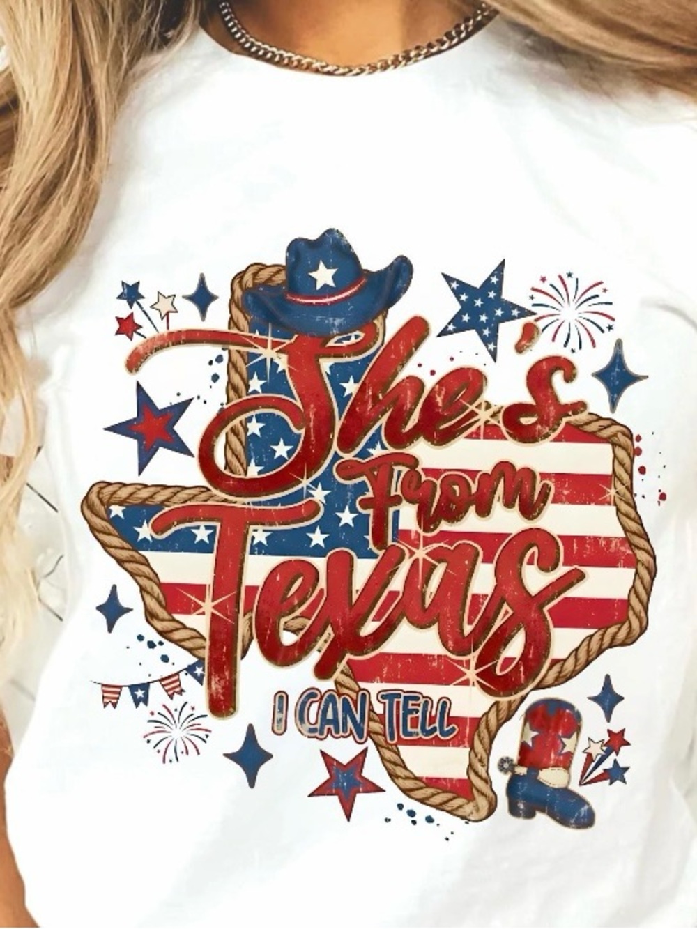 She’s From Texas Graphic Tee - Patriotic Red, White & Blue